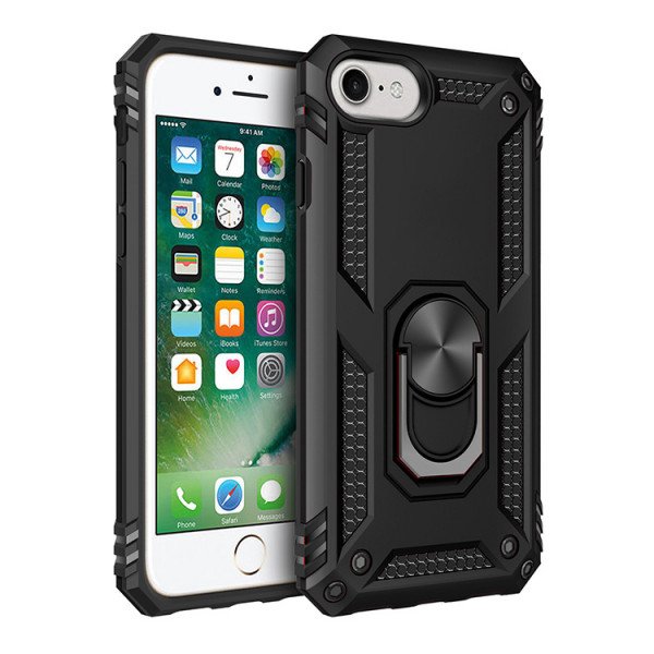 Wholesale iPhone SE2020 / 8 / 7 Tech Armor Ring Grip Case with Metal Plate (Black)